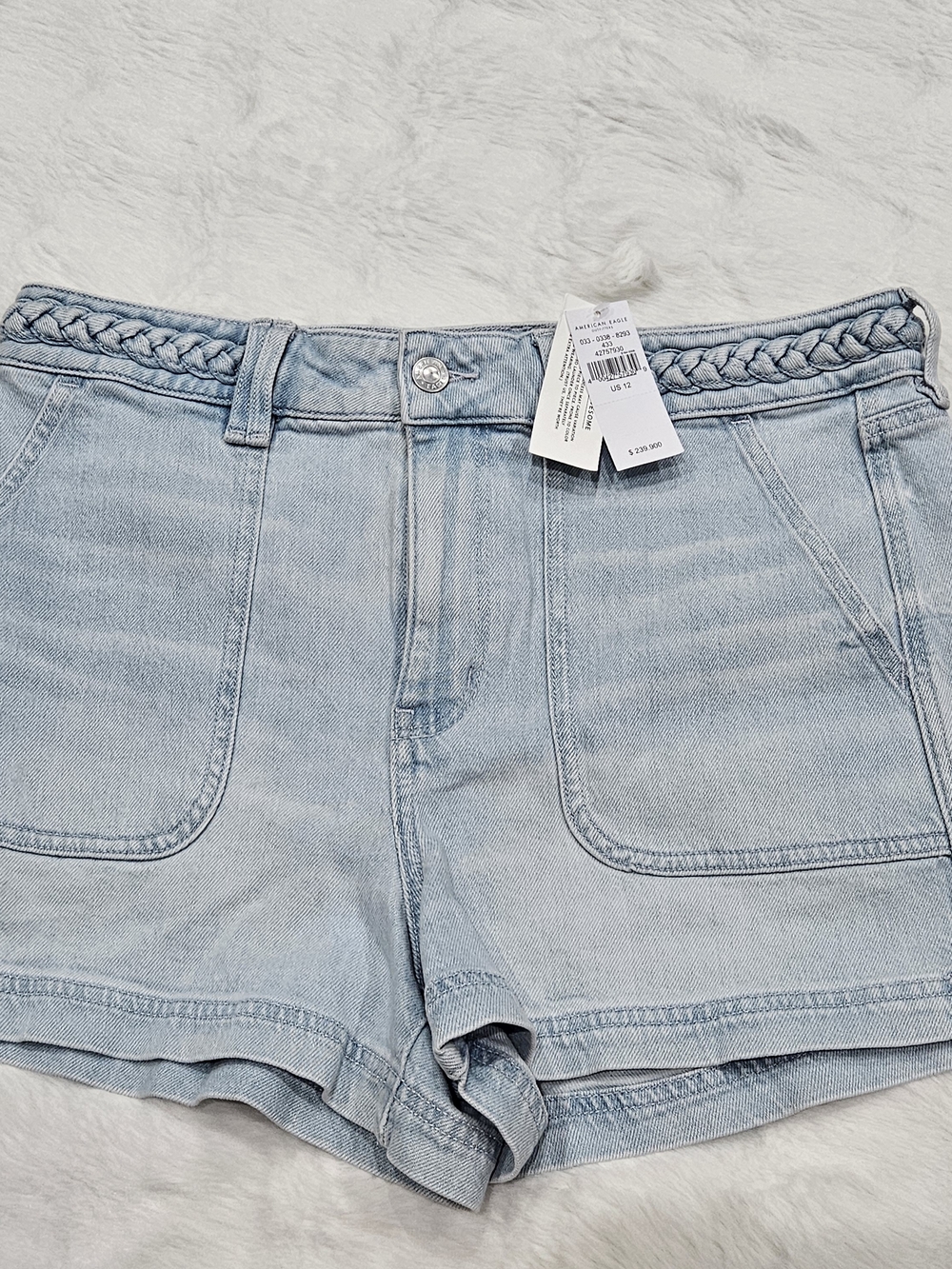American Eagle Outfitters Light Blue Braided Waist Denim Shorts NWT